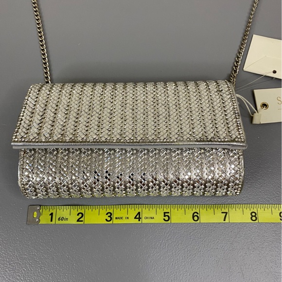 NWT Starlet Hollywood CA Silver Sparkling Stone Clutch Bag Shoulder Purse - Picture 4 of 16